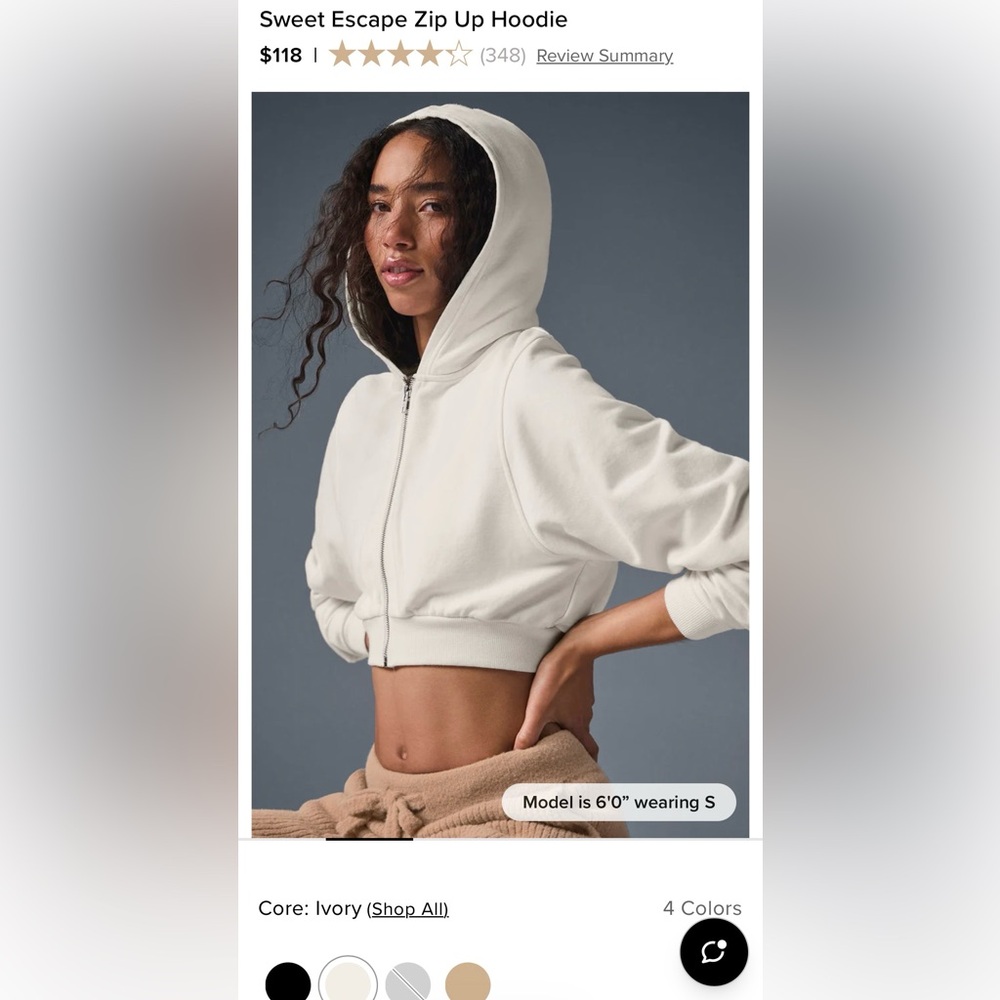 Alo Yoga Sweet Escape Zip Up Hoodie XS